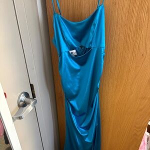 Jules and Cleo satin maxi dress blue NWT